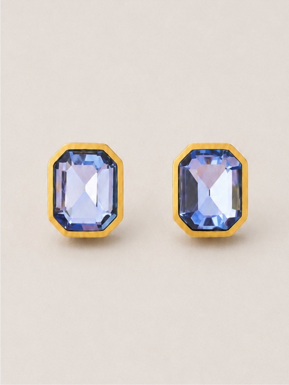New! Blue Crystal Emerald Cut Post Earrings NWOT